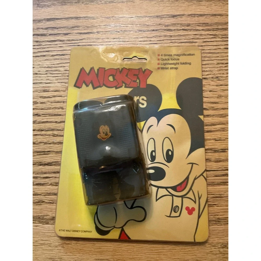Vintage Disney Mickey Mouse Binoculars 4x28 Folding Blue Wrist Strap New Sealed